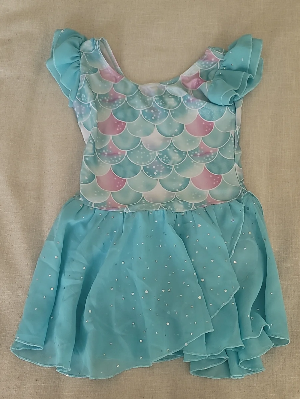 Kids Mermaid Costume Dress, Aqua Pink Scales For Dance, Gymnastics, Play Size 10